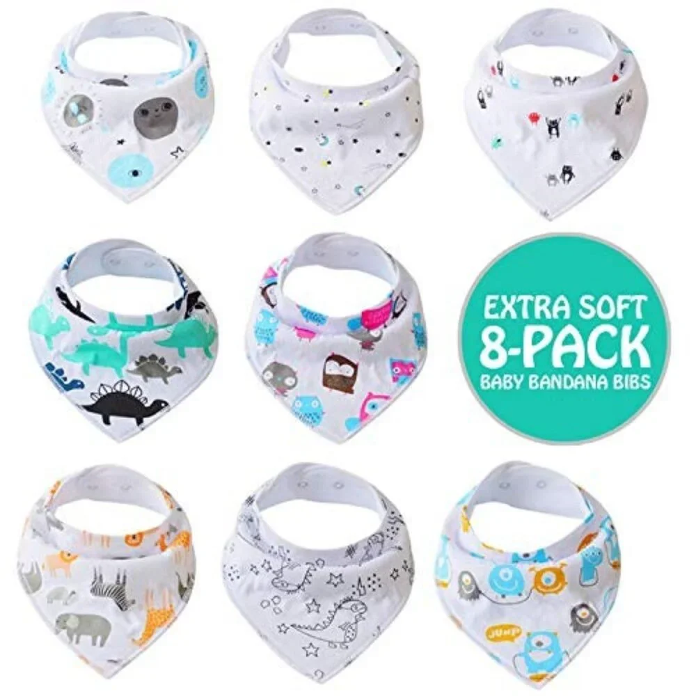 Baby Bandana Bibs with Snaps for Boys and Girls, Extra Soft Pack of 8